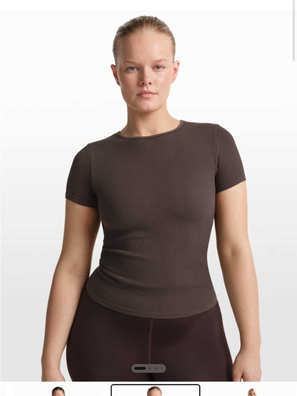 Ribbed Short Sleeve Tee in Dark Brown